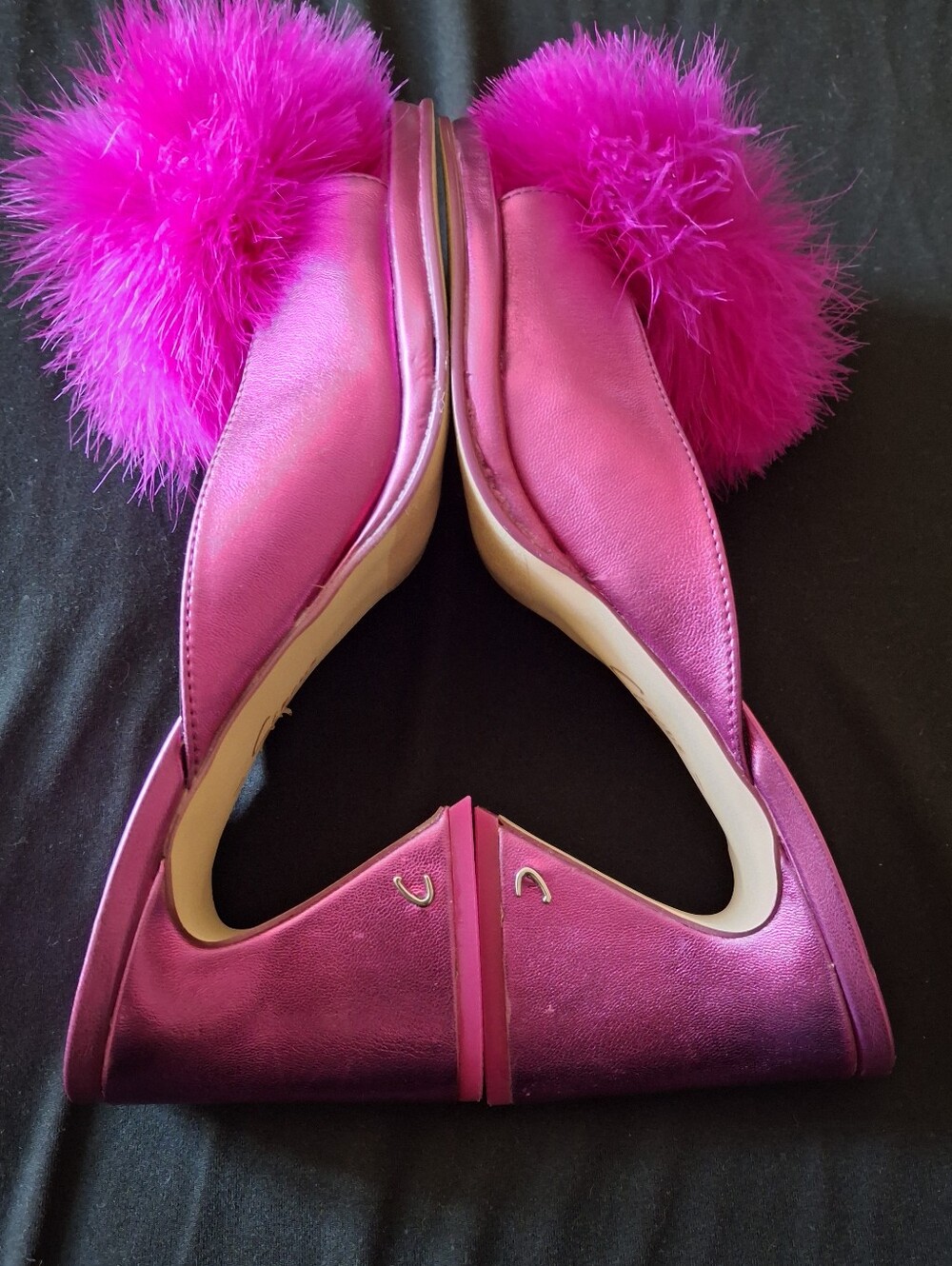 Circus By Sam.Edelman-Fuchsia Pink Pom Pom Slide Heels Sz 11M - Picture 5 of 6